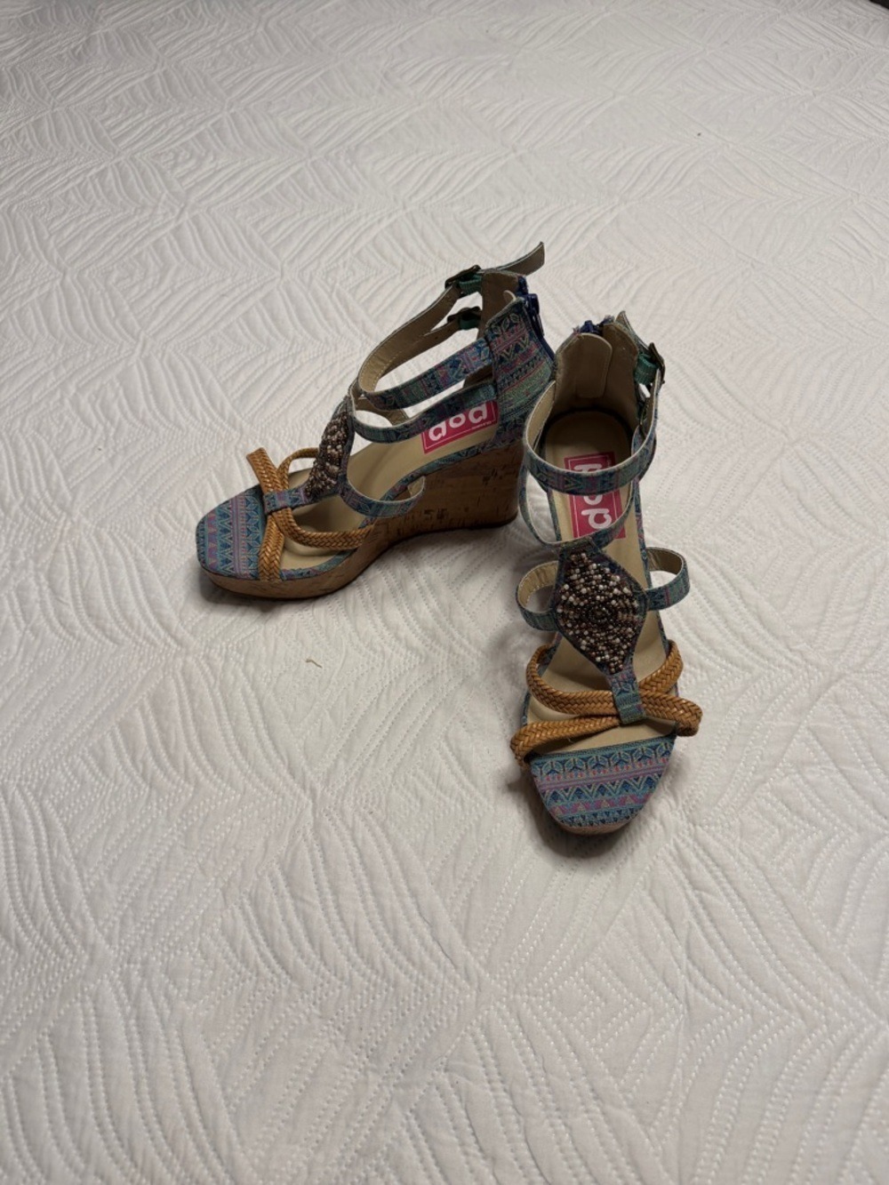 POP Stardust Women’s Boho Geometrical Wedge Sandals. Size 8